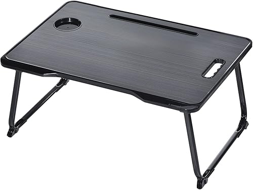 PATIKIL Escritorio para cama para laptop, bandeja de desayuno plegable, escritorio portátil con ranura para tableta, soporte para tazas para cama,
