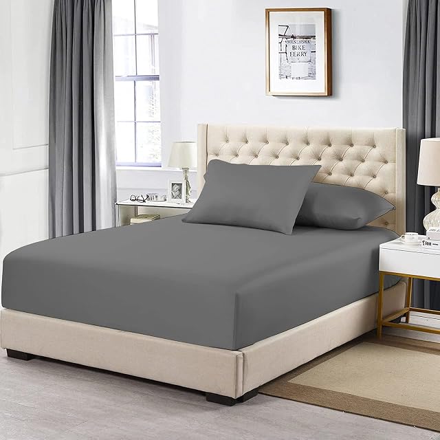 Luxury Sheets 1600 TC Softness Deep Pocket 3pc Fitted Sheets Set - 1 Fitted Sheet and 2 Pillowcases - Milano Collection Bedding - Dark Grey, Queen
