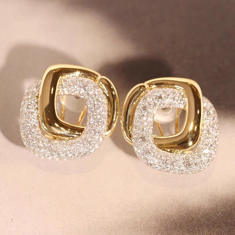 Interlocked Double Hoop Square Stud Earrings for Women – Cubic Zirconia Gold Plated Design, Geometric Statement Jewelry Gift for Her, Birthday & Anniversary Present for Wife, Best Friend or Sister image 4