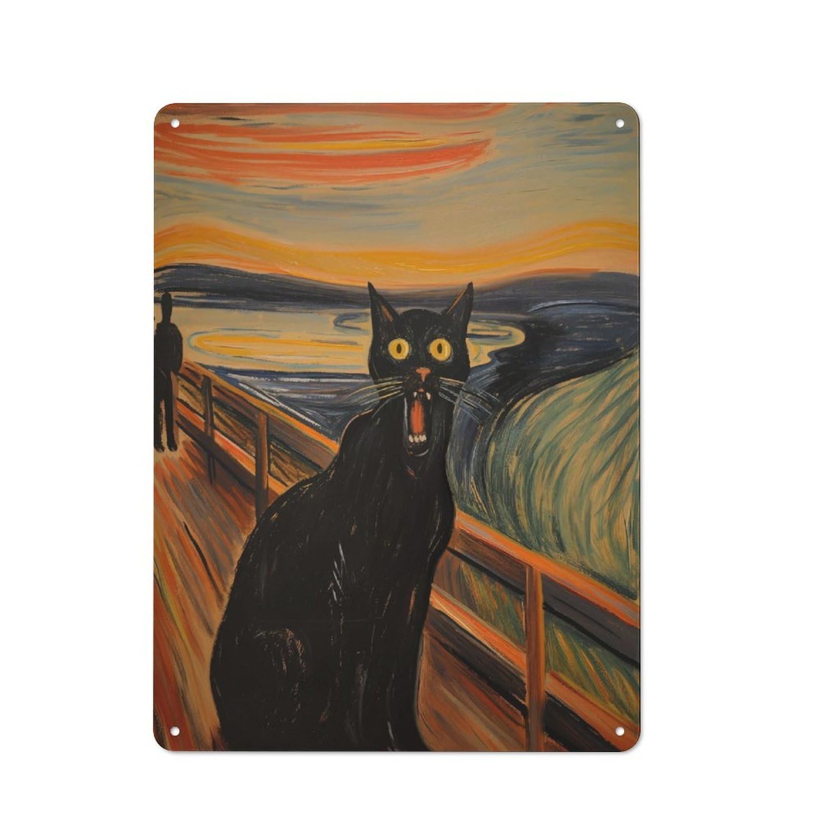 Junmoney The Meow Vintage Tin Sign 40X30cm With For Guest Room Or Hallway, For Themed Room Decoration, For Vintage Wall Decor Fans