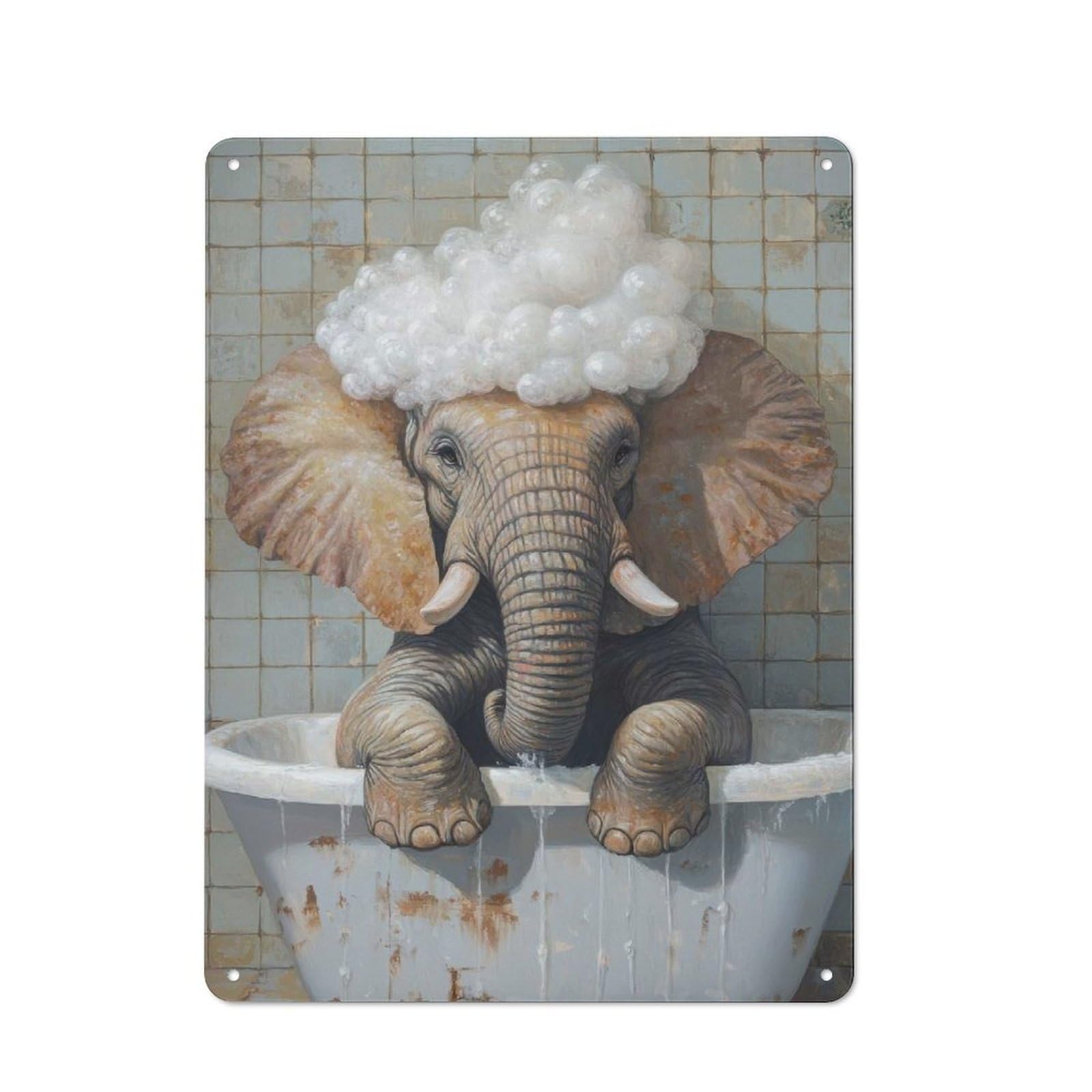 Junmoney Style-13 Barn Style Farmhouse Metal Sign 40X30cm Featuring Elephant In A Tub, Cottage Wall Art For Kitchen, Cottage, Porch Or Garden Room