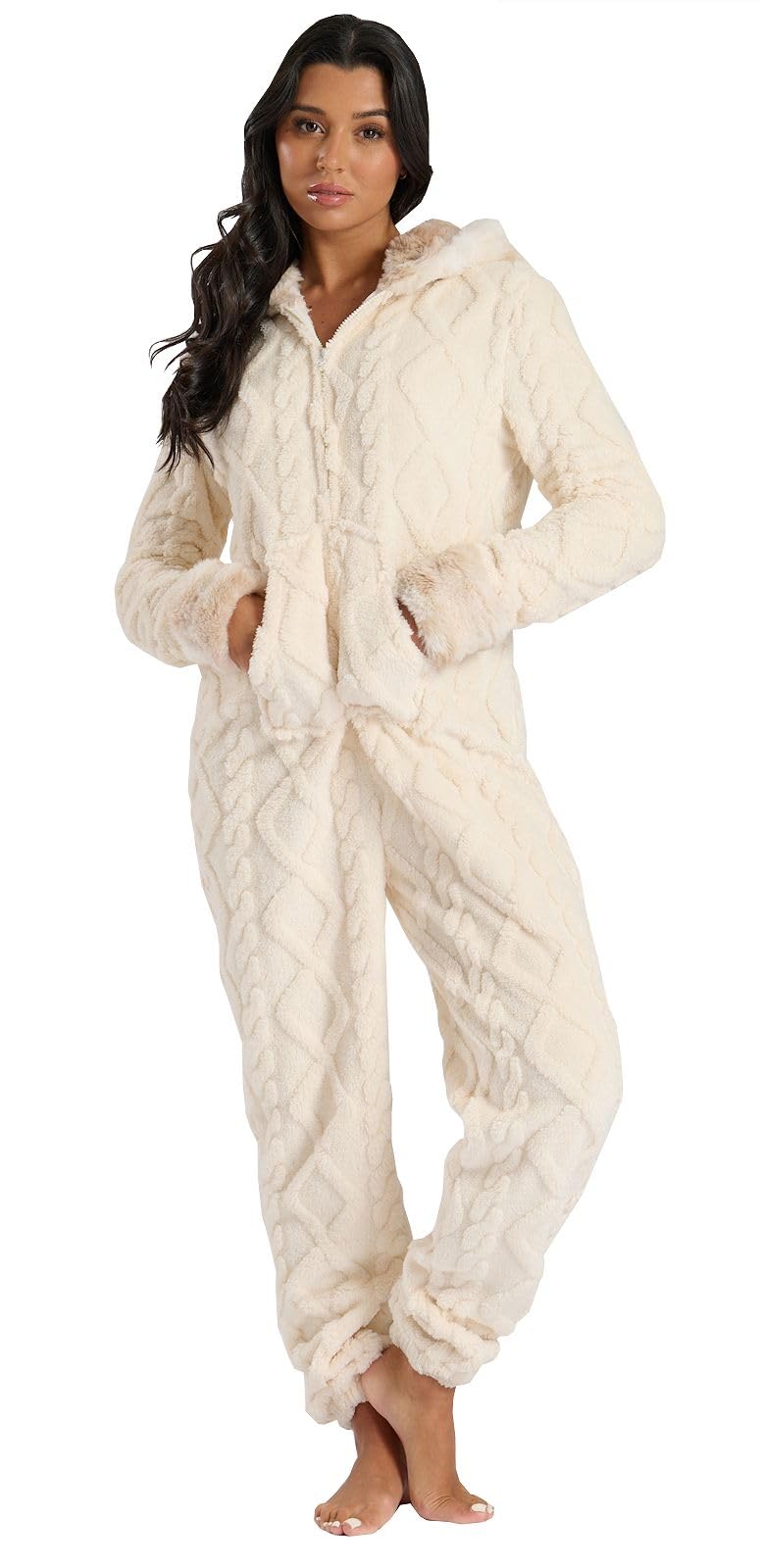 Loungeable Damen Jumpsuit langer Overall Einteiler mit Struktur