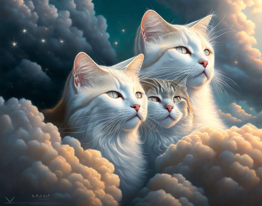 Poster de chats blancs dans les nuages 58x90cm insuffle de la tendresse