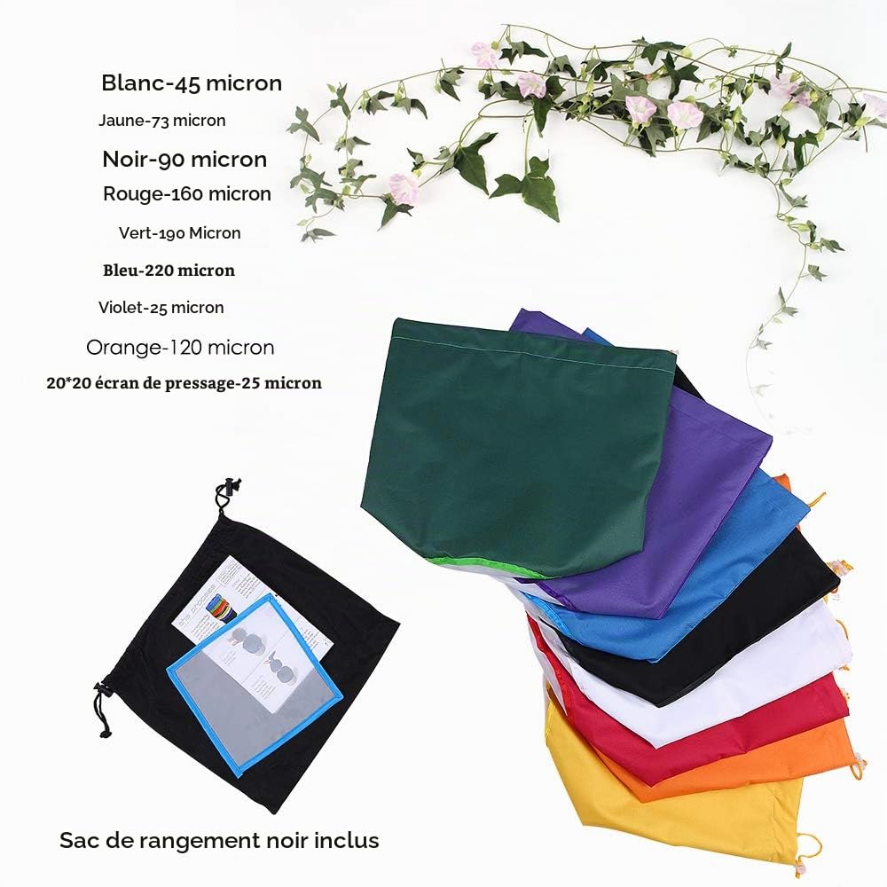 8 pièces 5 gallons Ice Extractor sac, sac à bulles, sac filtrant, sac à cordon de serrage, extracteur d'essence de glace à base de plantes, sacs d'extraction avec écran et sac de transport