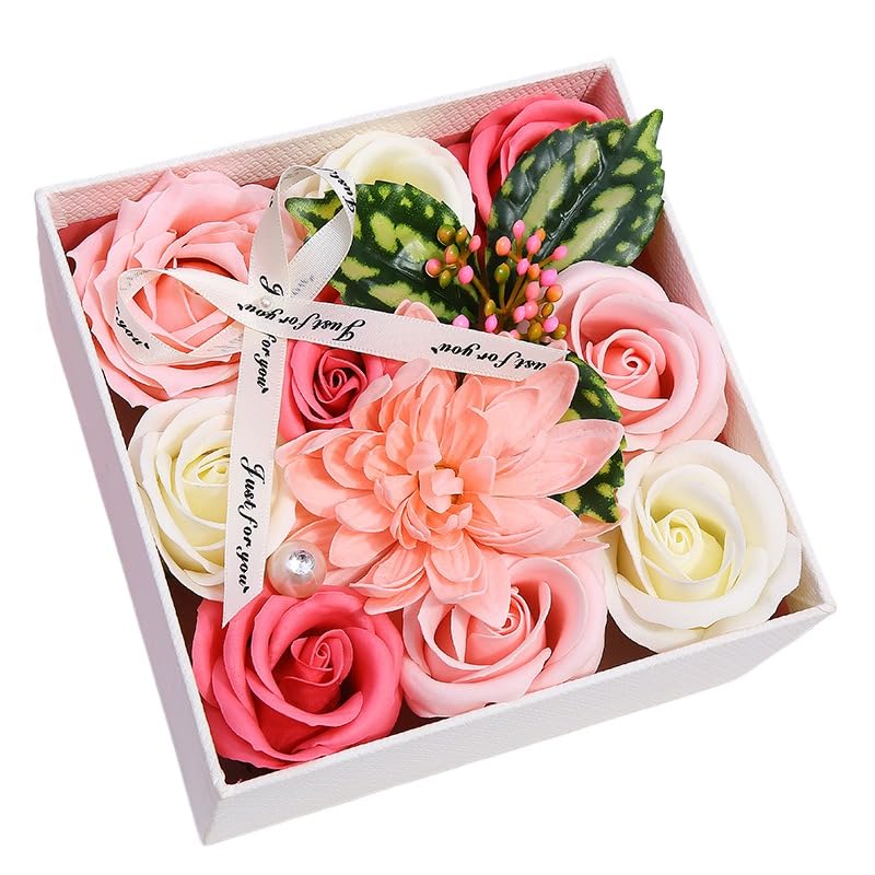Fleur de savon rose artificielle en coffret pour anniversaire et fête