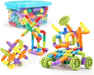 Fun Toys 96 Piece STEM Building Blocks, Creative Pipe Tube Sensory Toys, Tube Locks Construction Building Blocks, Educational STEM Building Learning Toys for Kids Aged 3+
