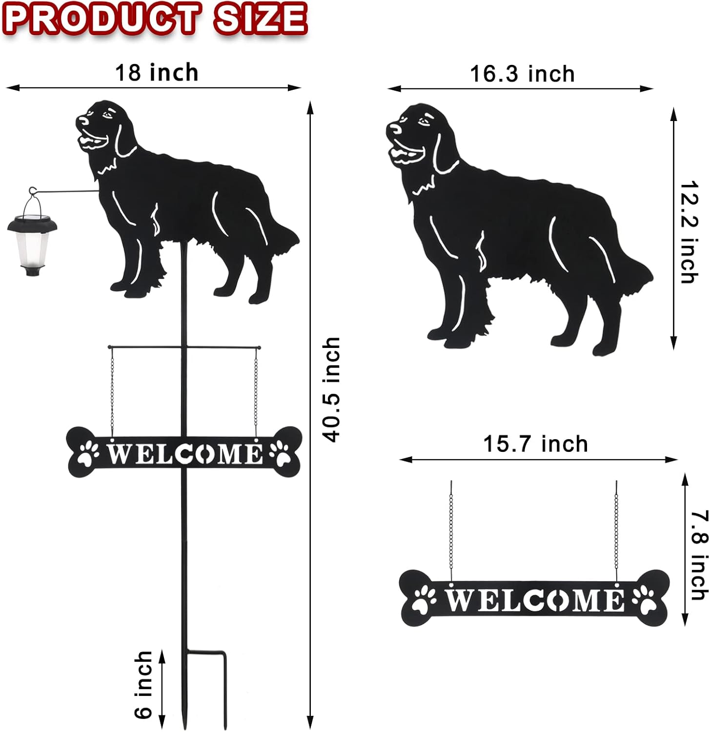 BAYN Solar Golden Retriever Garden Stakes Decorative with a Lantern Dog Silhouette Welcome Sign Outdoor Garden Decor for Yard, Lawn, Patio, Pathway - Image 3