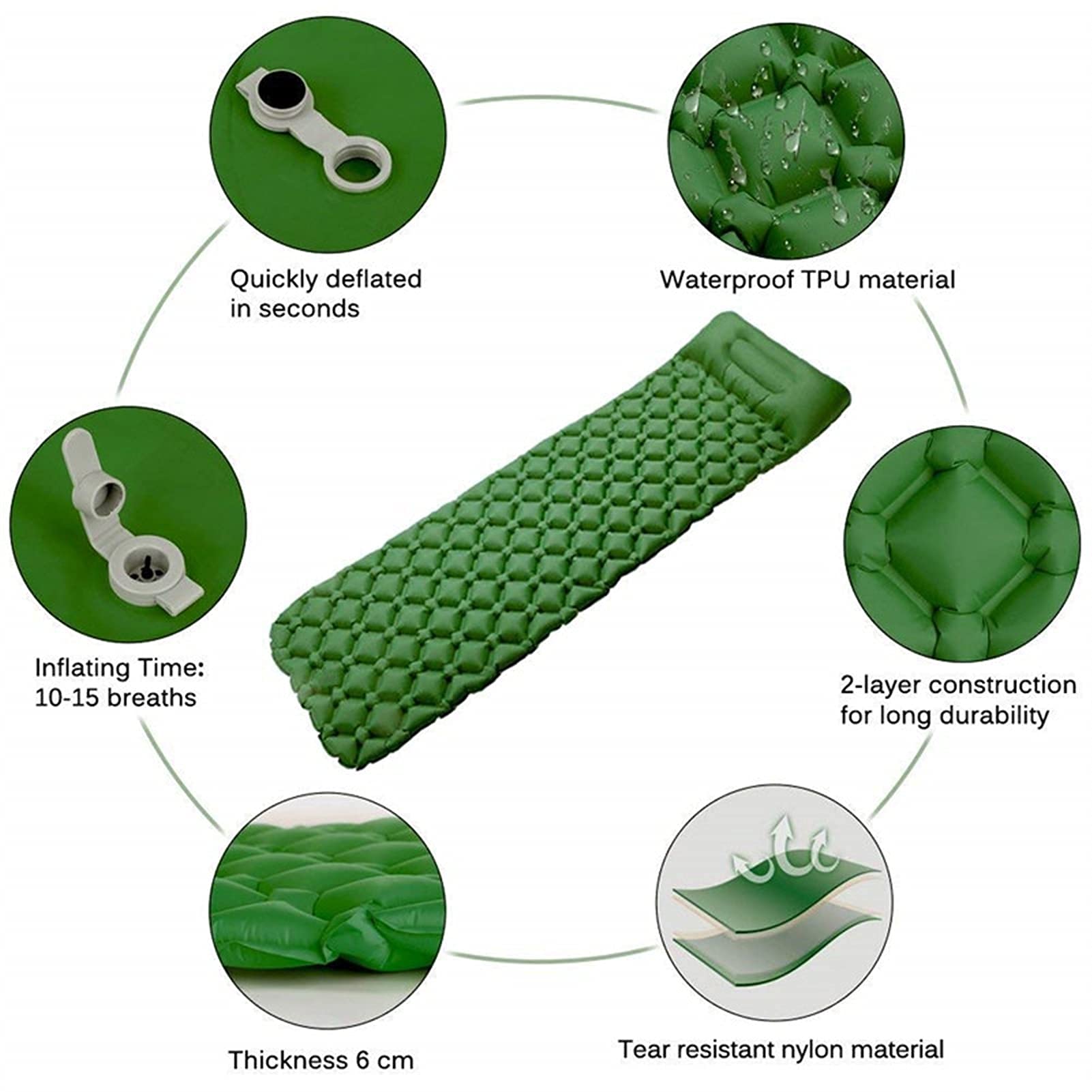 Arlierss Isomat, 12 cm dik luchtmatras, camping met voetperspomp en kussen, anti-ripstop, draagbare slaapmat, outdoor, voor wandelen, reizen, strand, blauw