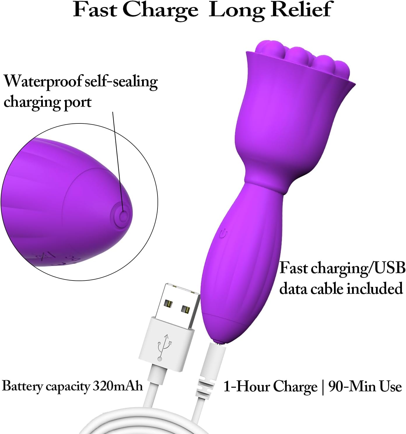 Mini Handheld Massager, Waterproof Soothing Silicone, for Shoulder Back Neck Face Head and Full Body Soothing, USB Chargeable, 10 Speed Mode Settings, Purple - Image 4