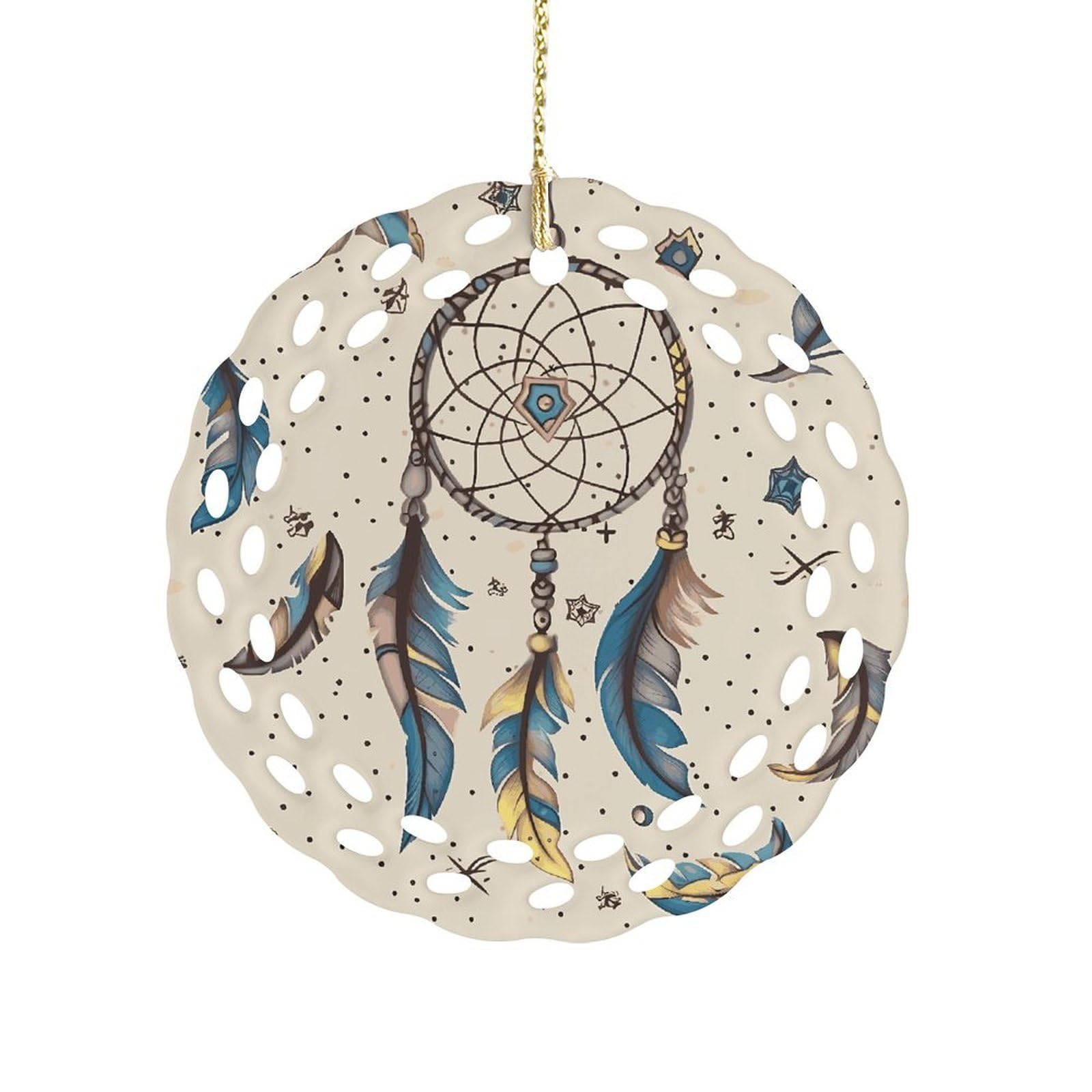 Fodpand Women's Style Dream Catcher And Moon Ceramic Ornament For Home Decor 3.2" Round Tree Decoration Christmas Ornaments For Men Double-Sided Design