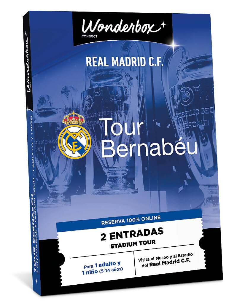 WONDERBOX Connect - Caja Regalo - Real Madrid Tour Bernabéu Família - 2 entradas para el Stadium Tour + 1 Visita al Museo - 1 Adulto y 1 niño - Válido Durante 27 Meses
