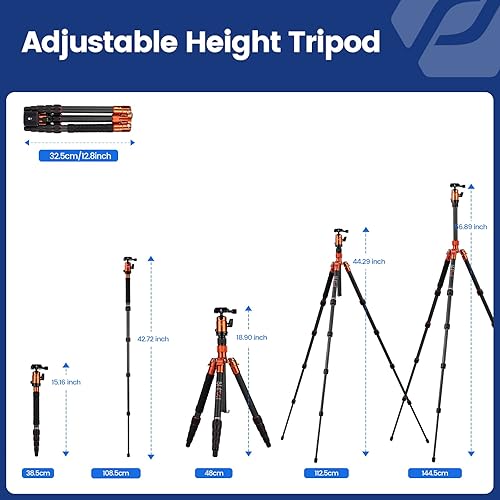 Miniatura 5 de Fotopro Trípode de fibra de carbono de 57 pulgadas para cámara, trípode de viaje ligero con cabeza de bola, monopie desmontable con placa de