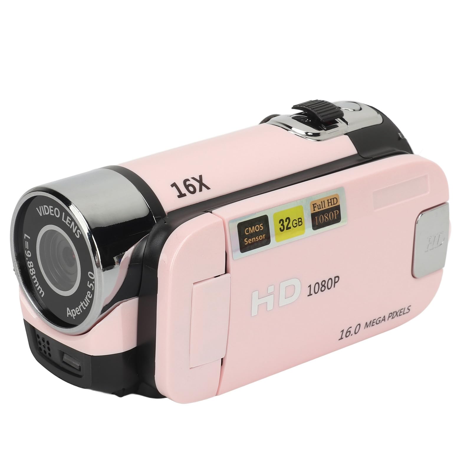 Appareil Photo Numérique HD 1080P 16MP, Caméscope à écran Rotatif de 2.4 Pouces, Enregistreur à Zoom 16X, Lumière de Remplissage (Rose)
