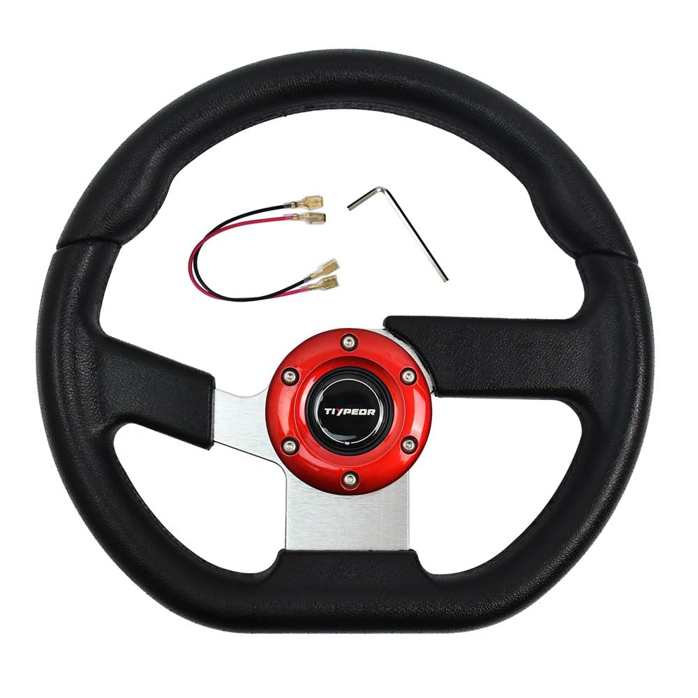 JDM Sports - Volante da corsa piatto in lega di alluminio cromato, 320 mm, 320 mm, 3 raggi e 6 fori per corse Drift, giochi, golf cart, auto sim driving, JDM Sports