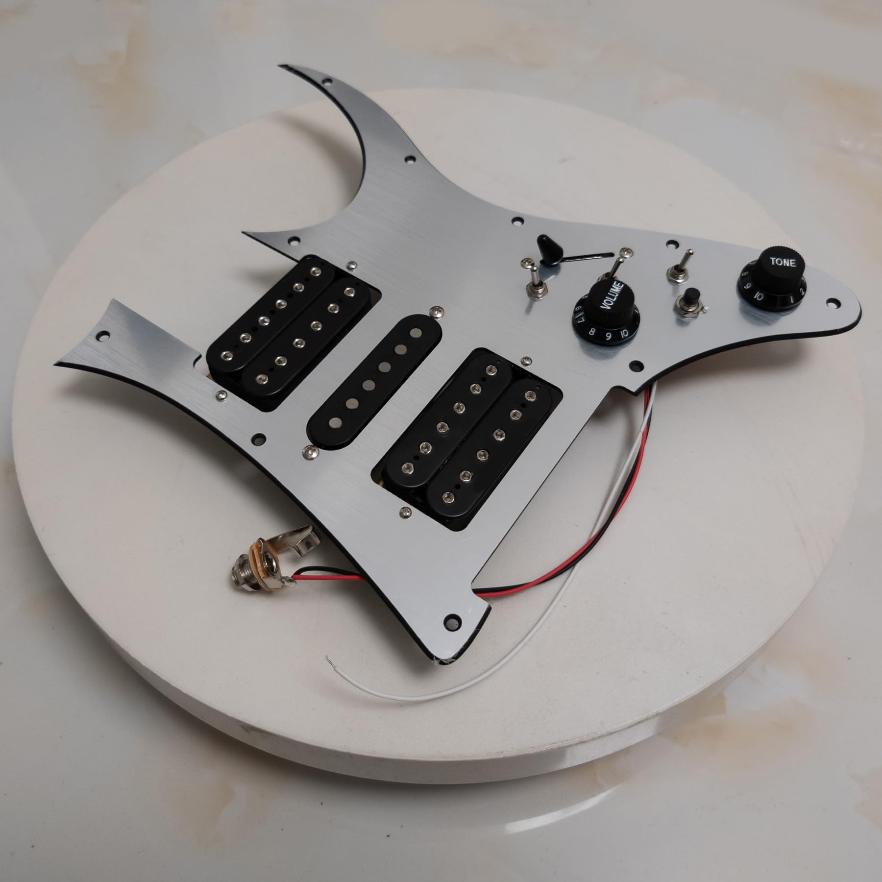 Prewired HSH Pickguard for Ibanez RG Electric Guitar – Loaded with Alnico 5 Single Coil & Humbucker Pickups, Coil Splitting Electric Guitars Replacement Parts (Brushed silver)