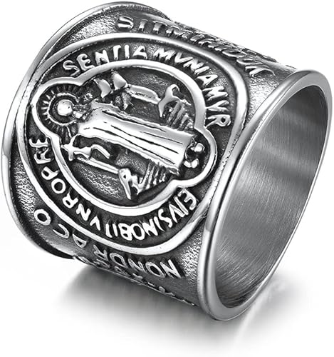 Anillo de banda de exorcismo de San Benito para hombres y mujeres, anillo de protección cruzada cristiana de San Jesús, anillo de exorcismo