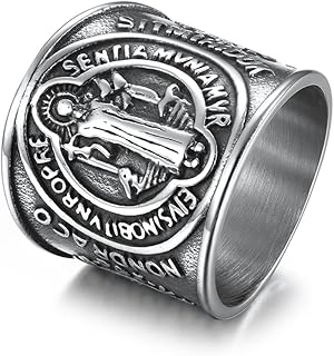 St. Benedict Exorcism Holy Brand Band Ring for Men Women Boys Christian Saint Jesus Cross Protection Domineering Exorcism Ring Knuckle Middle Bands Religious Gift Stainless Steel Catholic Roman Demon Ghost Hunter Comfort Fit Jewelry
