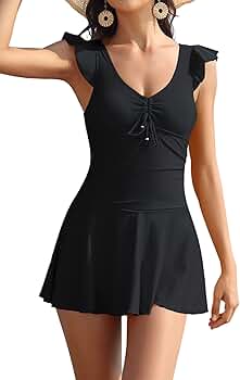 SHEKINI Woen's One Piece Swidress Tuy Control Swisuit Retro - View #2