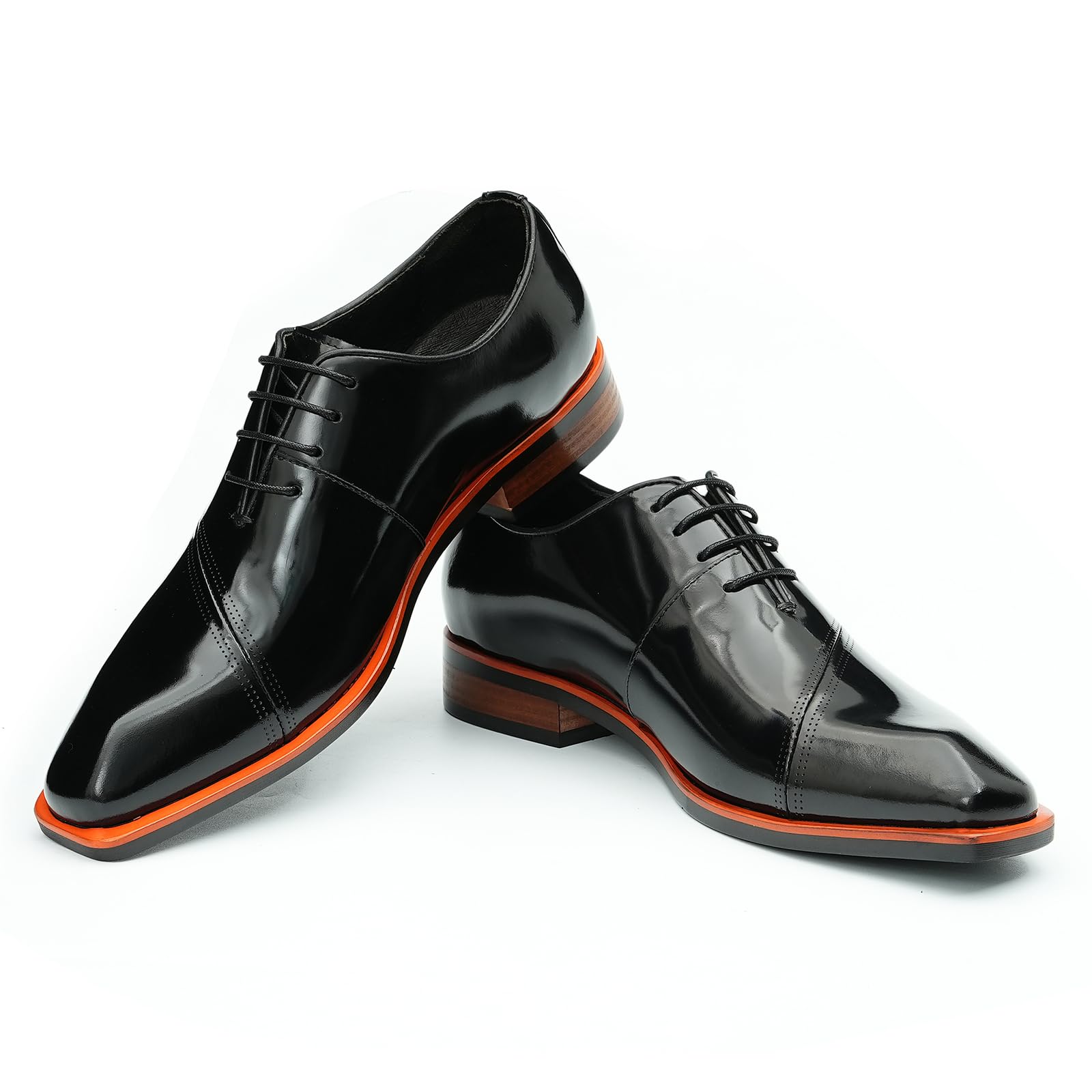 Genérico Oxfords Formales en Cuero Charol para Hombre Zapatos de Vestir Pulidos Puntera Cuadrada Zapatos Bajos con Cordones