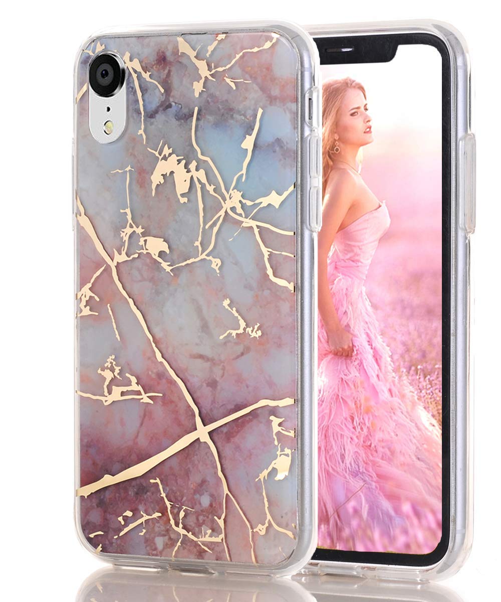 BSLVWG Compatible with iphone XR Case Ultra-Thin Marble Stone Pattern Hybrid Hard Back Soft TPU Raised Edge Slim Protective Case Shock Proof Case Cover for iphone XR 6.1 inches (Colorful)