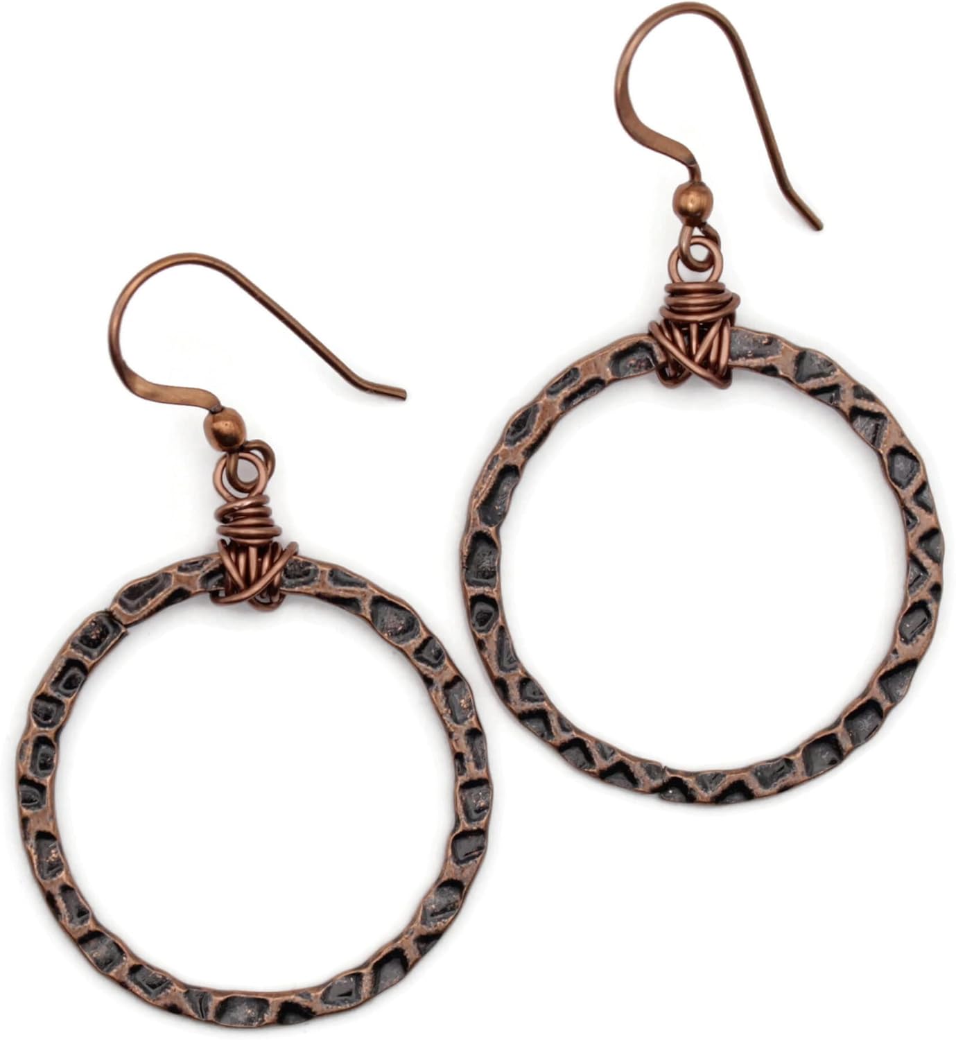 Pillar of Salt Studio Handcrafted Earrings Antiqued Copper Hammered Hoop Earrings (1" drop)