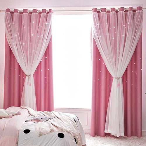 Miniatura 2 de Tongcan Cortinas opacas con diseño de estrellas para dormitorio de niños, cortinas con ojales en la parte superior, para cuarto de bebé, sala de