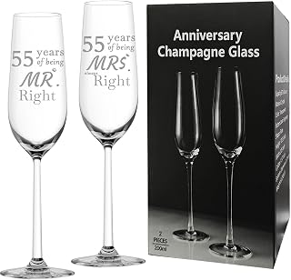55 Year Anniversary Champagne Flutes Set of 2, 55th Anniversary Wedding Gift for Couple, Him, Her, Wife, Husband, Parents, Women, Men, 55th Anniversary Decorations Gift