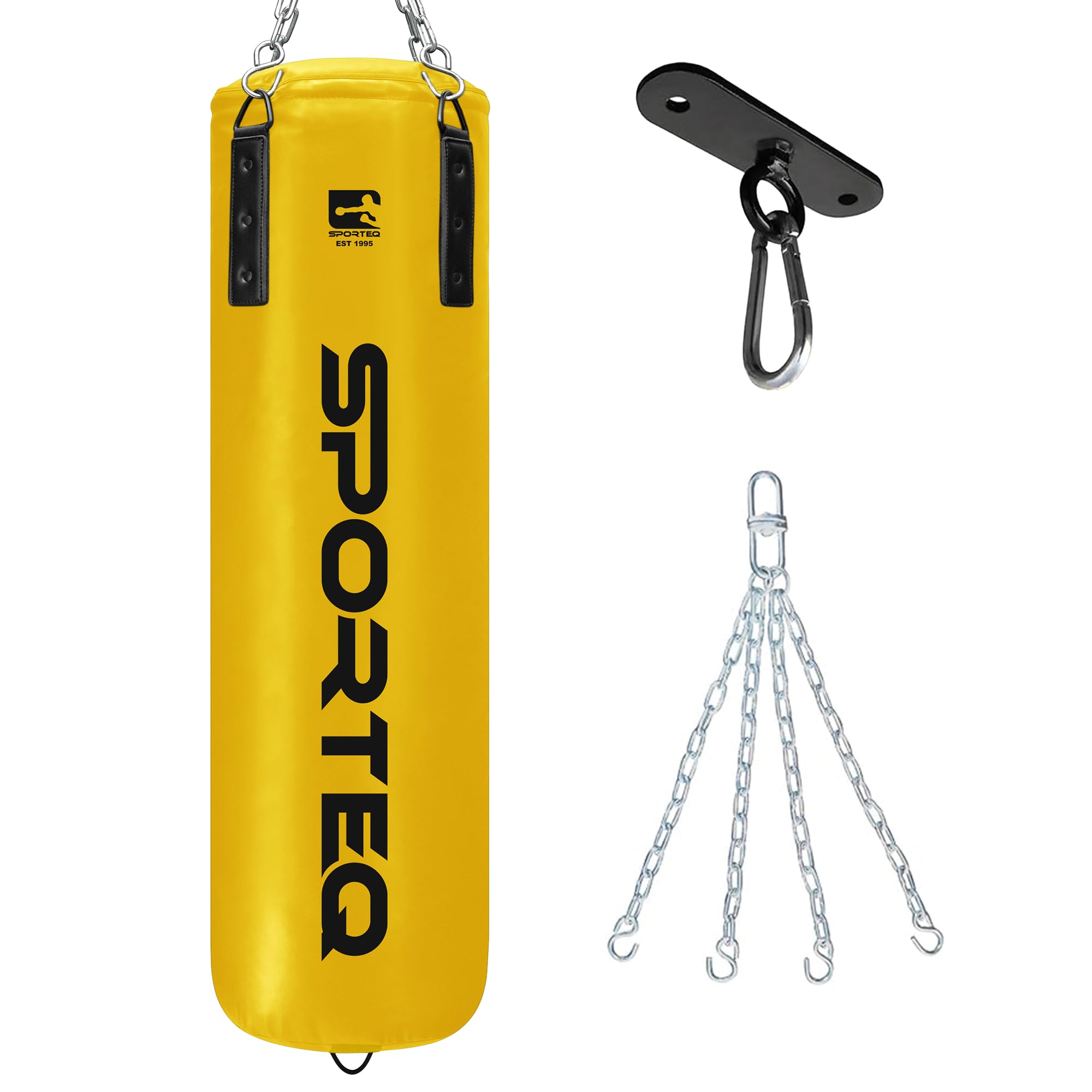 Sporteq Dyno Heavy Filled Punch Bag 3FT, 4FT & 5FT for All Ages & Genders | Punching Martial Arts Kickboxing Muay Thai Karate Boxing | Home & Commercial Gym Use (Yellow, 5FT)