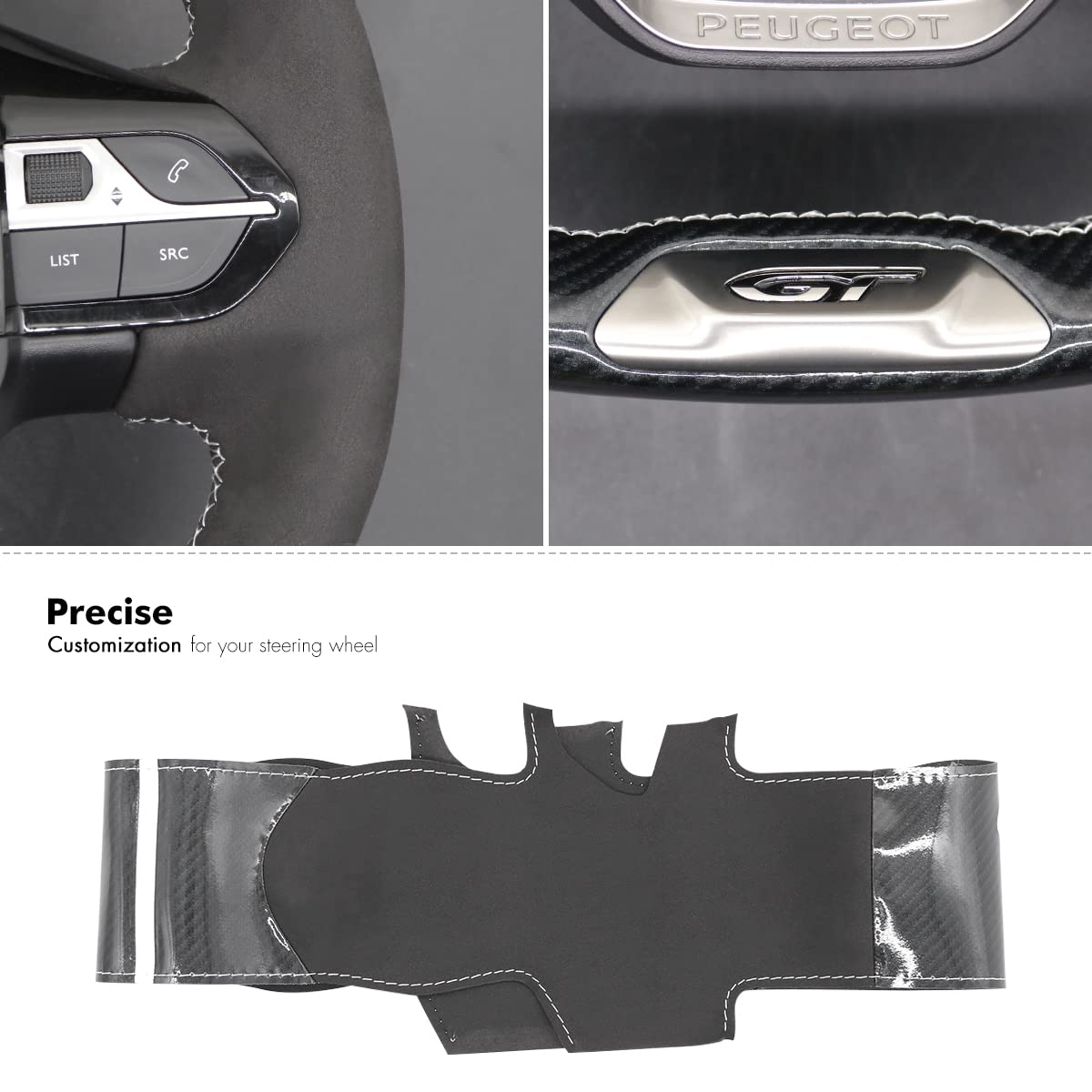 MEWANT Funda de Volante a Medida para Coser Peugeot 208 | volante Peugeot / Peugeot 208 (GT / GT Line) / 308 (GT) / 308 SW (GT) / 2008 / 3008 / 508 / 508 SW / 5008 / Rifter Duradero
