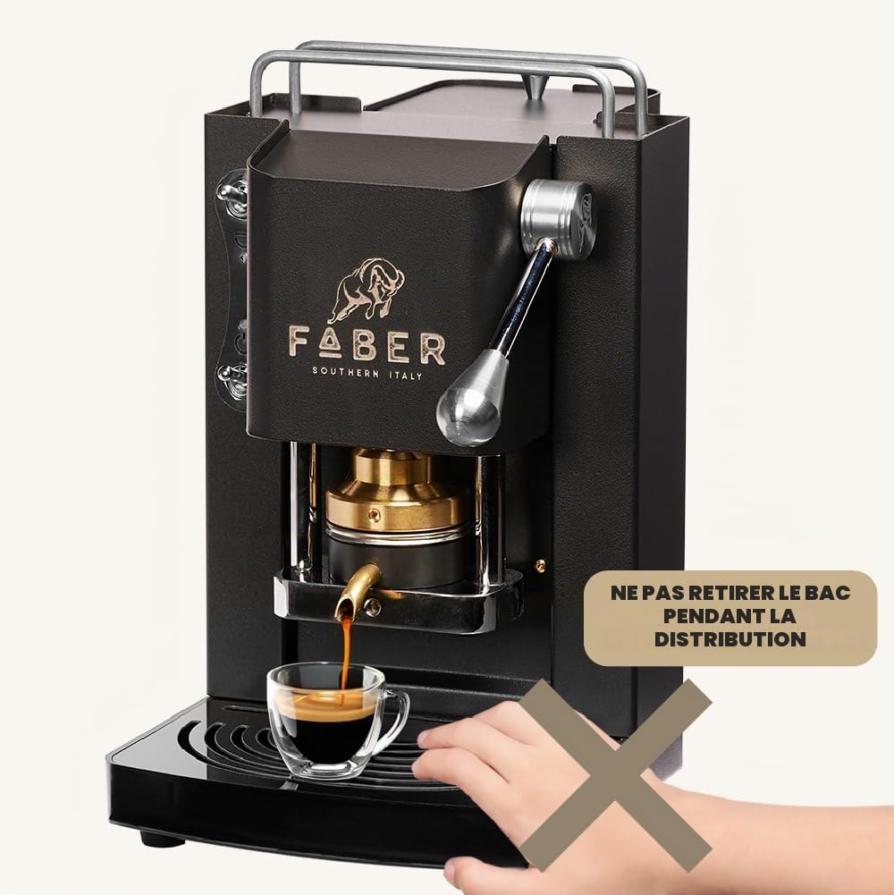 FABER COFFEE MACHINES | Modèle Pro Mini Deluxe | Machine à café à dosettes ese 44mm | Finition Chrome | Pressacialda en laiton (Mat Black)