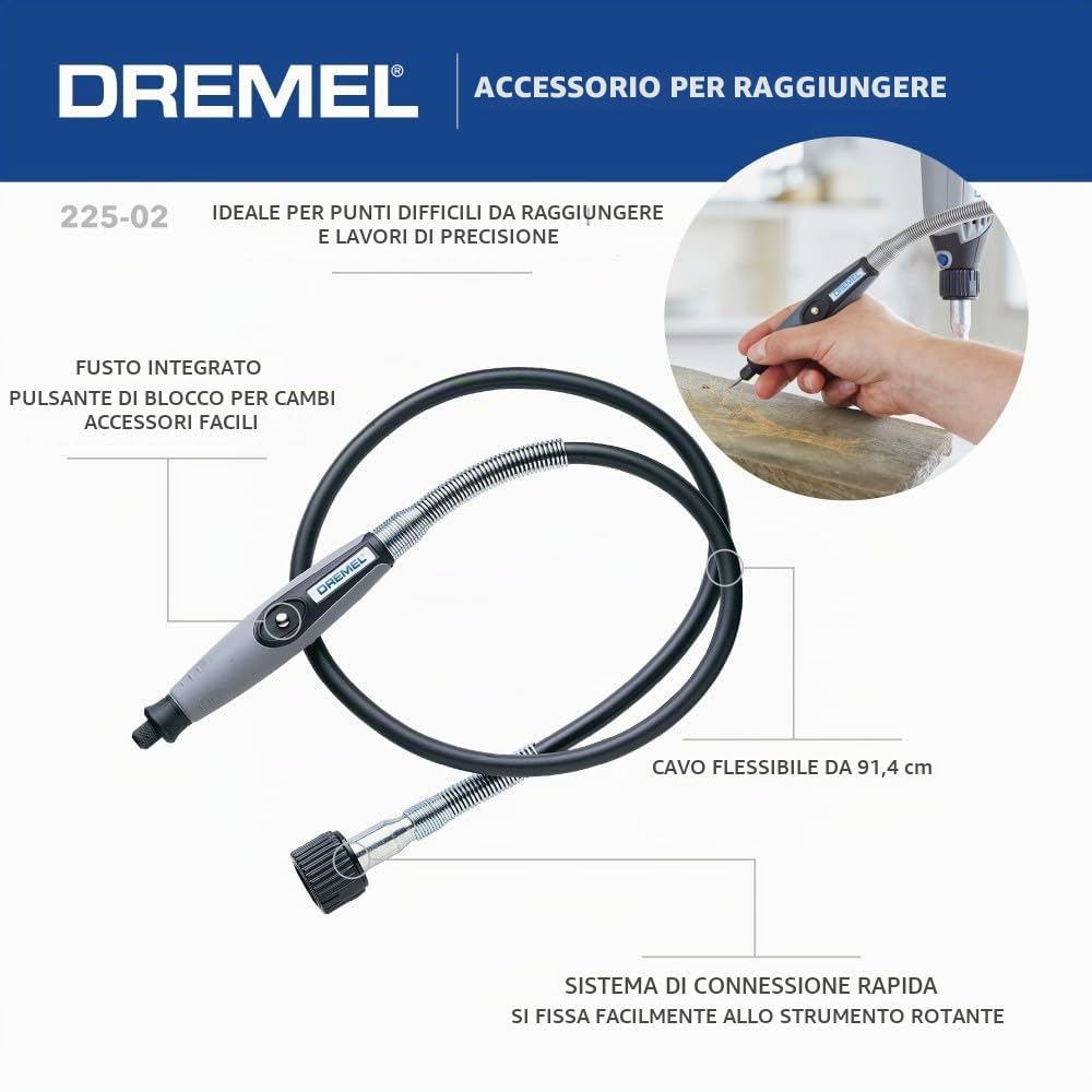 Dremel 225-01 - Accessorio rotativo con impugnatura comoda e cavo lungo 91,4 cm, per incisione, lucidatrice e mini levigatrice; ideale per incisioni in metallo, scultura in legno e lucidatura di gioielli