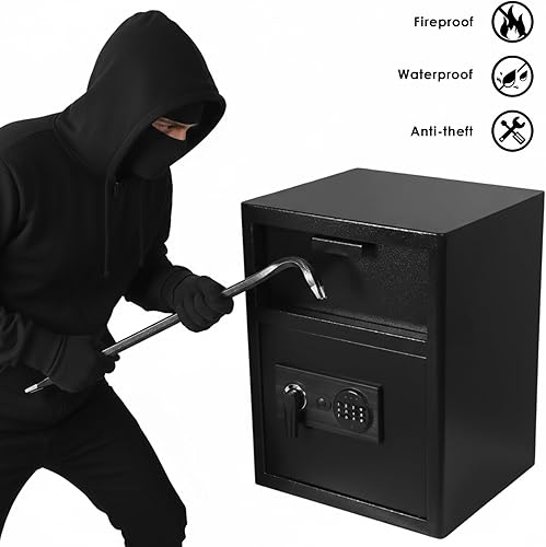 Miniatura 7 de Caja de seguridad para caídas de 2.57 pies cúbicos, caja fuerte con bloqueo de teclado digital y caja de ranura antirrobo para negocios, para pagos