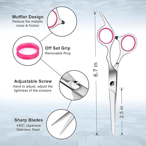 Miniatura 9 de Sirabe Juego de 10 tijeras de corte de cabello kit profesional de tijeras de corte de pelo con tijeras de corte tijeras de adelgazamiento peine capa