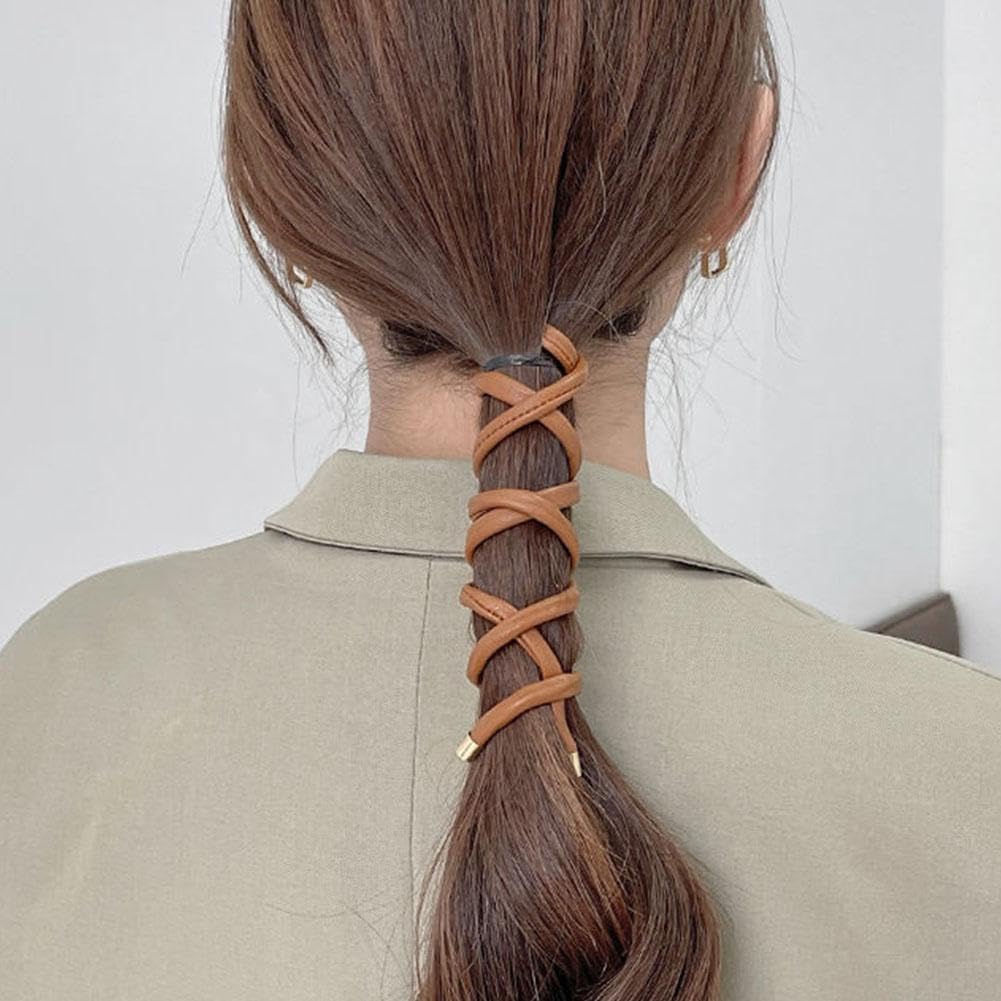 Amazon.com : PU Leather Spiral Hair Ties, Spiral Lock Hair  display picture 3