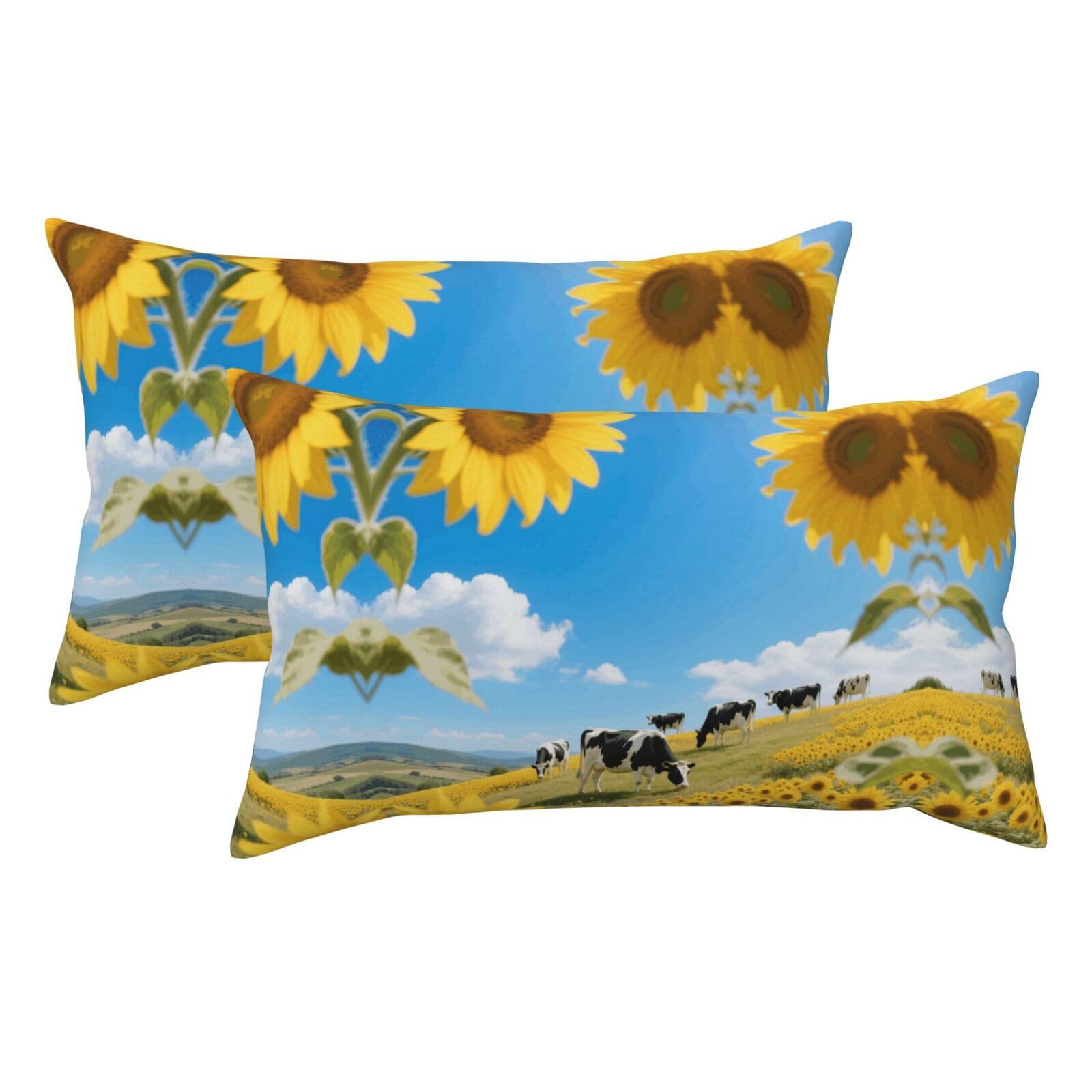 Sunflower Highlands Cows Luxury King Pillowcases Set of 2, Plush Velvet Feel Pillow Covers with Hidden Zipper, Skin & Hair Friendly, 20x36 Inches Pillow Cases for Sleeping Gift
