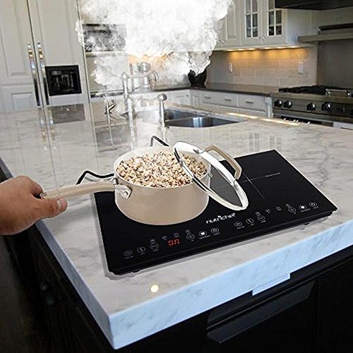 Miniatura 7 de NutriChef Quemador de inducción dual, placa eléctrica de dos quemadores con pantalla digital y ajustes de temperatura ajustables, estufa de