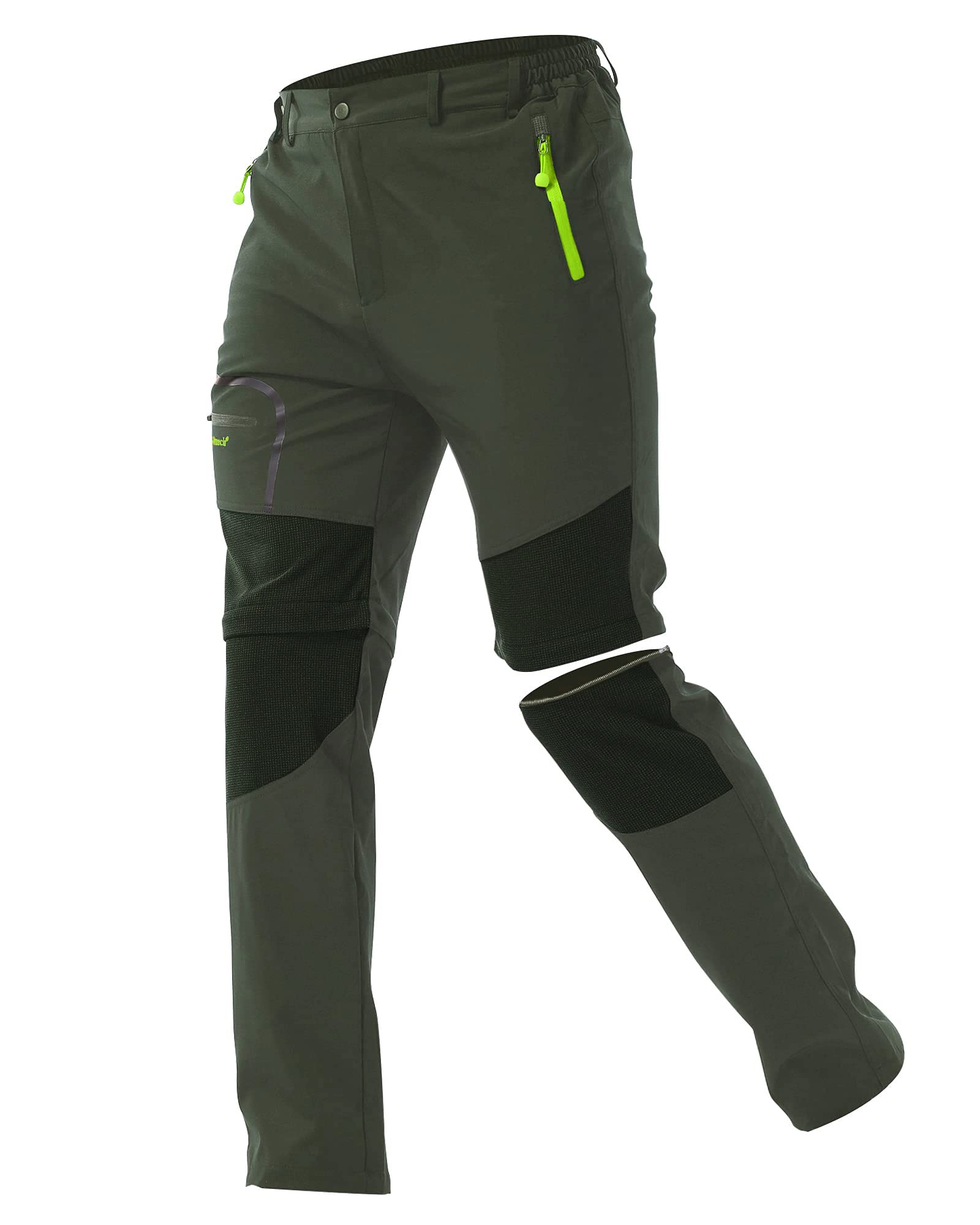 Zoerea Men's Green Outdoor Hiking Trousers Convertible Breathable Lightweight Climbing Running Shorts Zip Off Camping Trekking Pants ,S