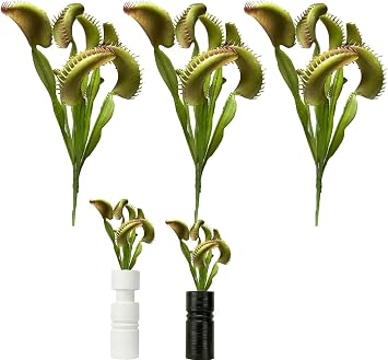Artificial Venus Flytrap Plants 3PCS Reusable Faux Plants Realistic Fake Carnivorous Plant Costume Props for Home, Garden, Table Vase, Office Decoration 15.8 Inch 8-Head