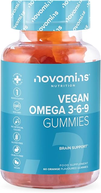 Omega 3 Gummies - Vegan - 1 Month Supply Supports Heart, Brain & Eye Health - Vegan & Vegetarian - Chewable Omega 3 6 9 Sustainable Plant Based Alternative to Fish Oil - Made by Novomins