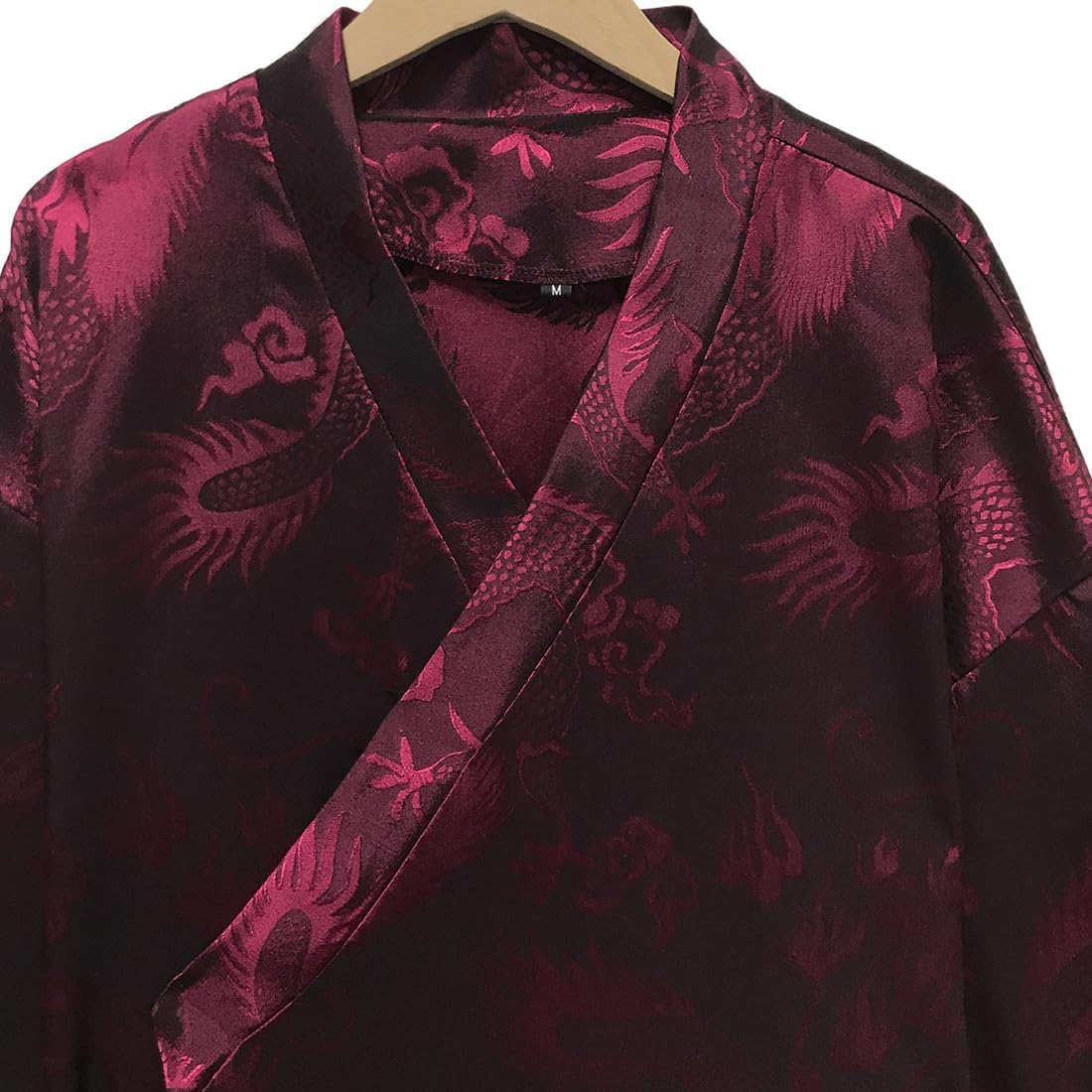HZCX FASHION Cardigan Kimono for Men Black Silk Satin Robe Mens Lightweight Traditional Hanfu Silky Chinese Dragon Shirt