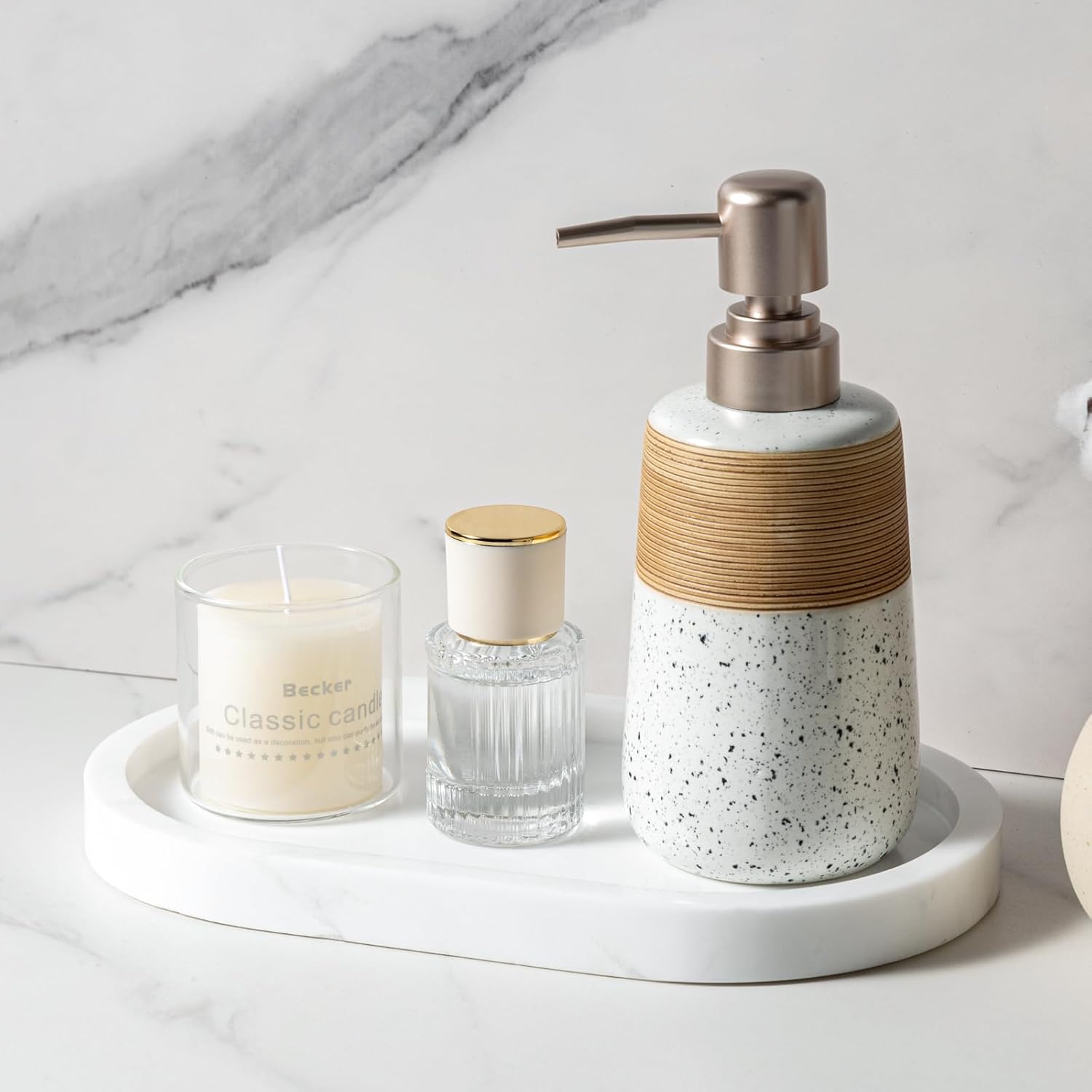 Oval Natural Marble Tray, Bathroom Vanity Organizer for Jewelry Watches Cosmetics Perfume Bottles, White Stone Tray 10x6 Inches - Image 6