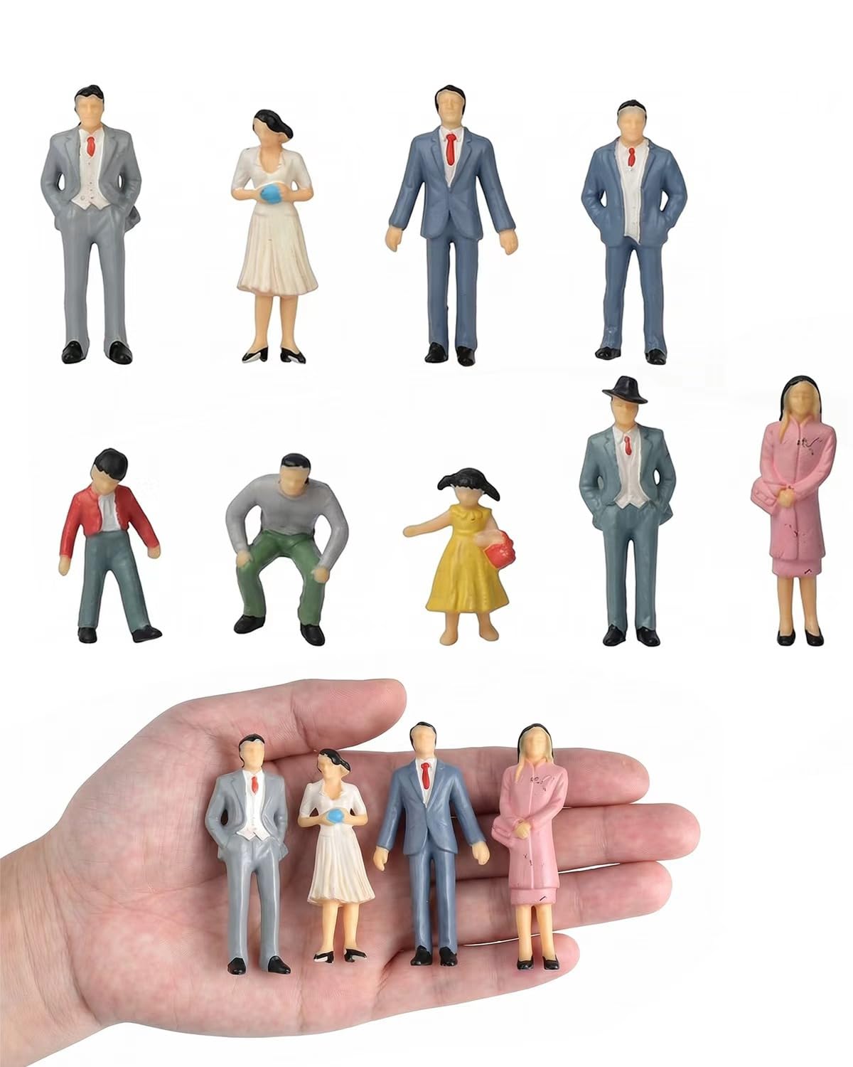 Mini Figurine di Persone 20 Pezzi Scala 1:30, Dipinte Assortite Sedute e in Piedi, Ideali per Modellismo Ferroviario, Diorami Architettonici