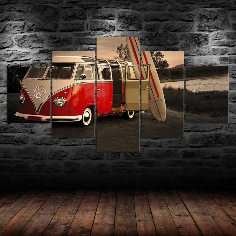 RAPSANI Mural 5 Piezas Pintura en Lienzo,5 Piezas Cuadros En Lienzos Coches Tablas de surf Modular Moderna 5 Piezas,mural pared salon 3d decorativo pared,Listo para Colgar,gift xxl 100x55cm