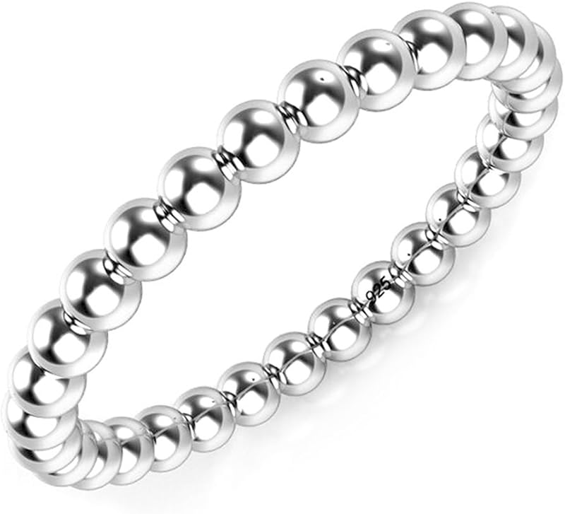 925 Sterling Silver 2MM Eternity Bead Wedding Band Ring