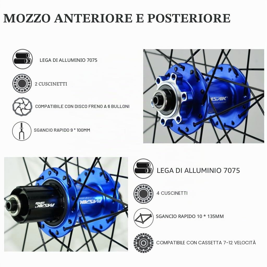 MTB Ruote Bici 26 27.5 29 Pollici, Freno a Disco 142mm Perno Passante HG Mozzo con Cuscinetto Sigillato Cerchione Anteriore Bici for Cassetta a 7-11 velocità