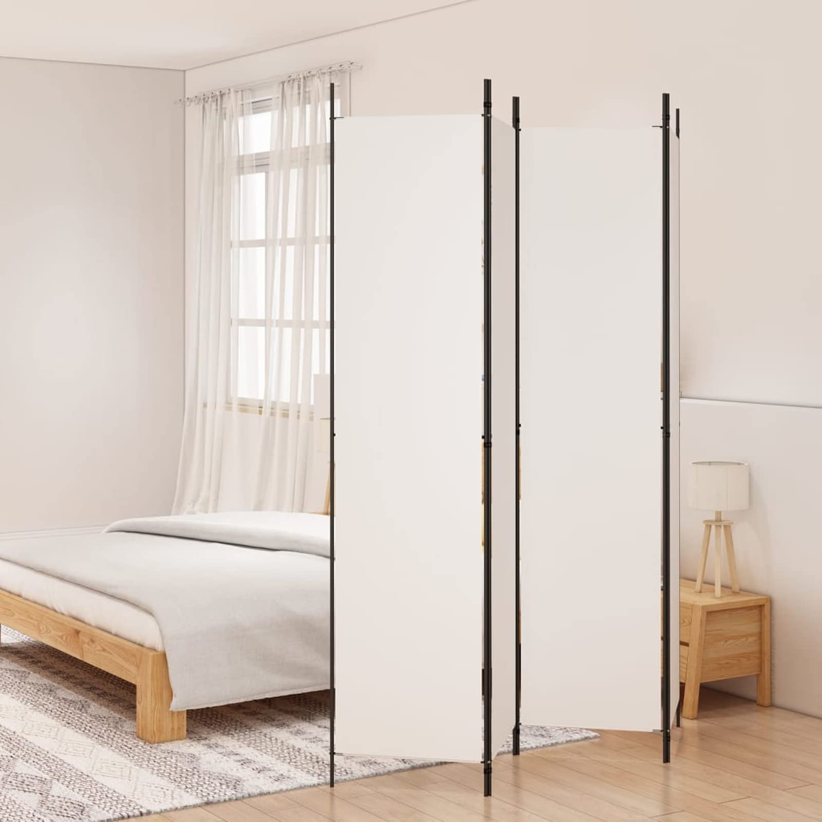 Divisorio Per Stanza Pieghevole 4 Pannelli - 345x180 Cm - Parete Separatrice In Tessuto Impermeabile E Struttura Metallica - Per Privacy In Casa, Ufficio, Dormitorio
