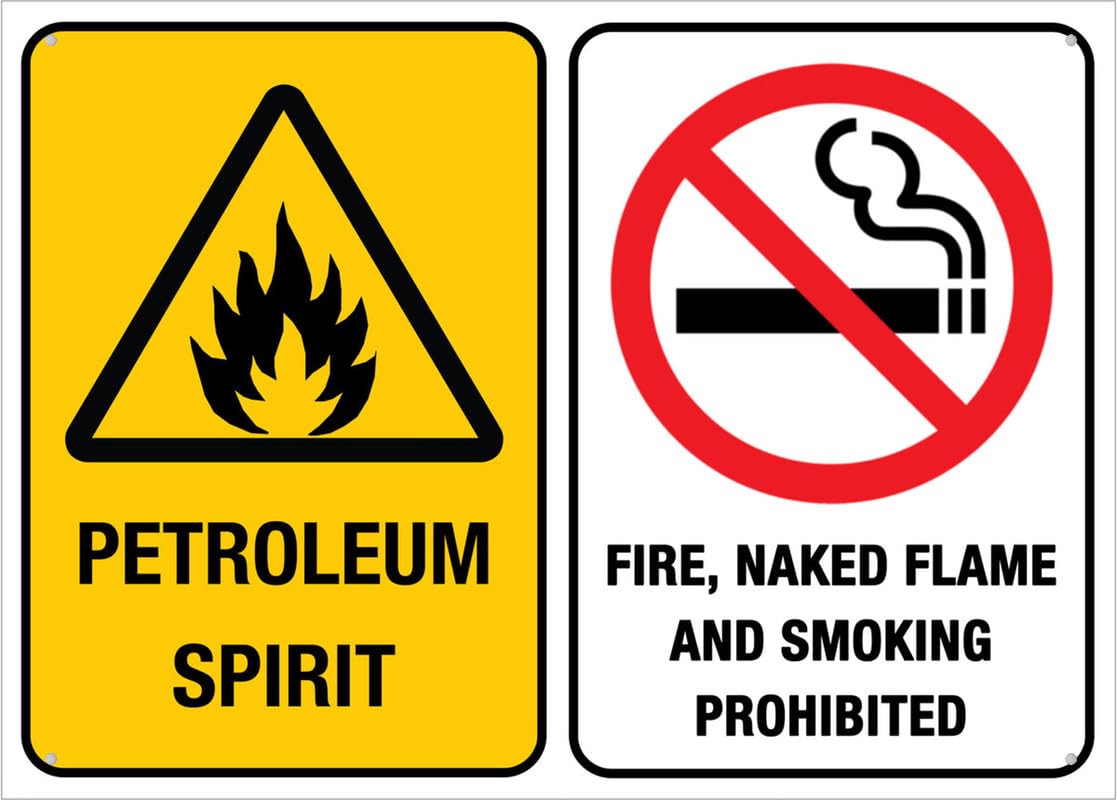 Petroleum Spirit - Fire Naked Flame And Smoking Prohibited Aluminum Tin Sign 12"x8" For Garden/Yard Wall Decor