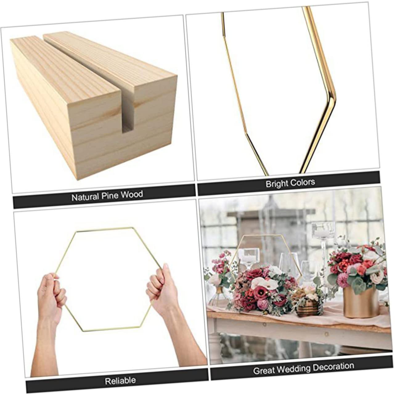 LABRIMP 10 Pezzi Floreali Metallici con Base per Decorazioni Matrimonio e Feste Ghirlande Esagonali per Centrotavola per e Decorazioni Domestiche