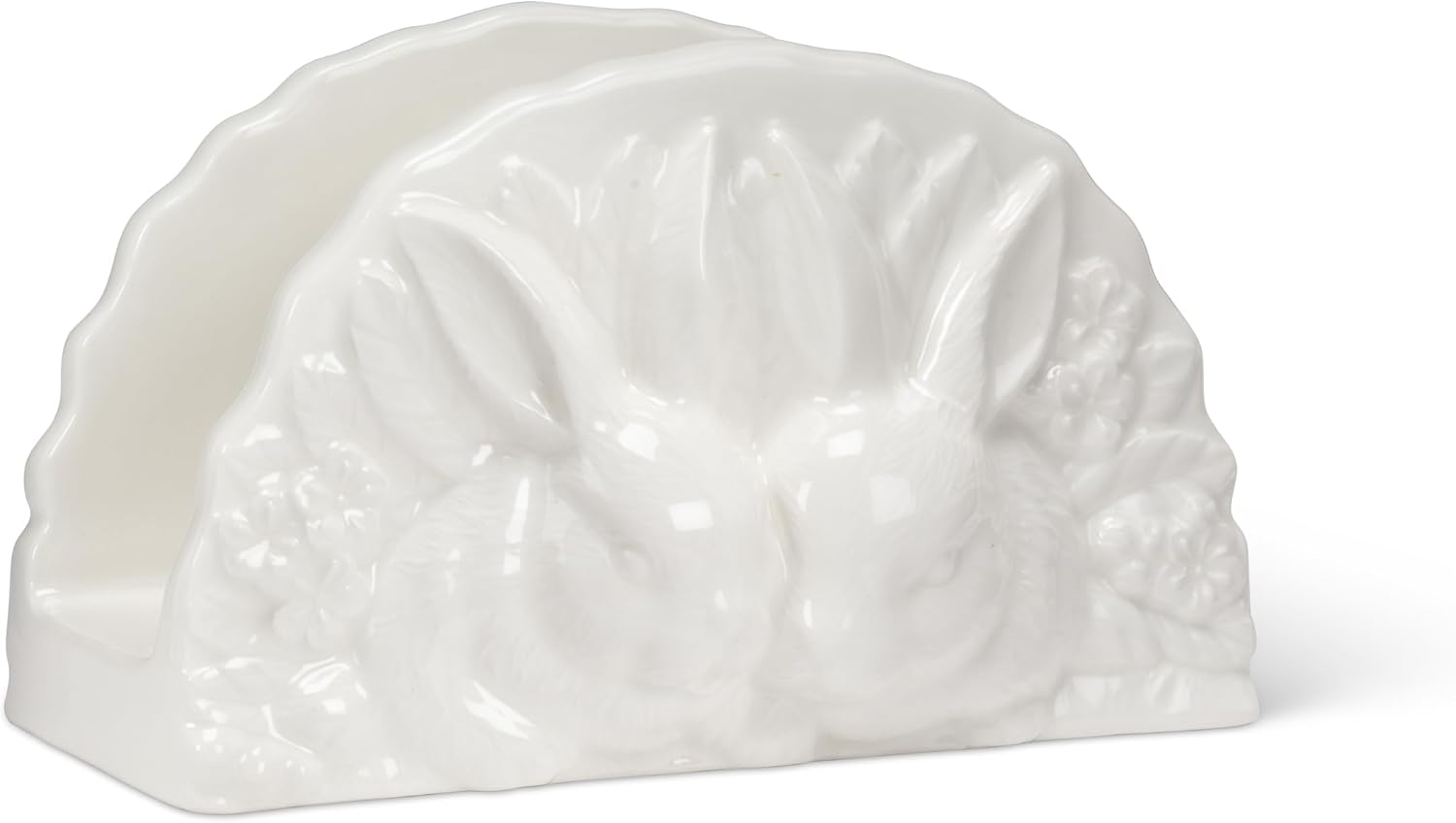 Abbott Collection Rabbit Pair Napkin Holder | Ceramic, White, 5.5"L