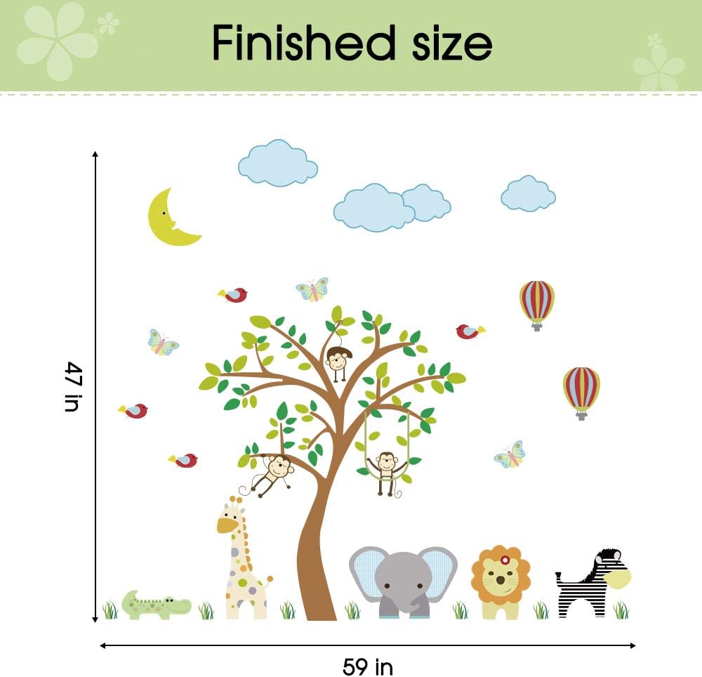 Supzone Jungle Animal Wall Stickers Monkey Tree Wall Decals Elephant Giraffe Zebra Vinyl Forest Animal Wall Stickers DIY Removable Home Decoration Baby Nursery Girl Boy Kids Room Wall Decor: Kitchen & Dining